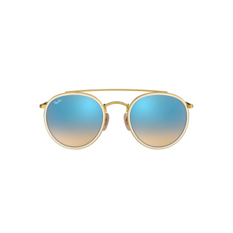 Óculos de Sol Ray-Ban Round Duble Bridge RB 3647N 001/4O Marron degradê Espelhada Azul e Dourado 51