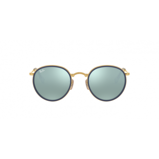 Óculos de Sol Ray-Ban Round Folding RB 3517 001-30 Lente Verde Espelhada Prata armação Dourado com Azul 51