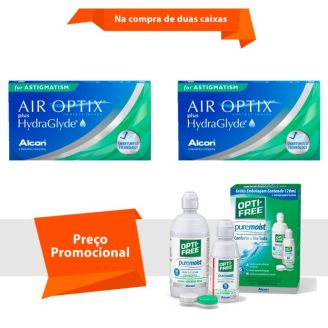 Combo Air Optix Plus HydraGlyde para Astigmatismo com Opti Free