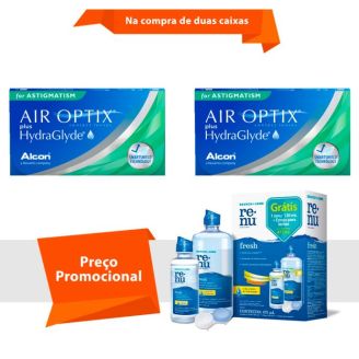 Combo Air Optix Plus HydraGlyde para Astigmatismo com Renu Fresh