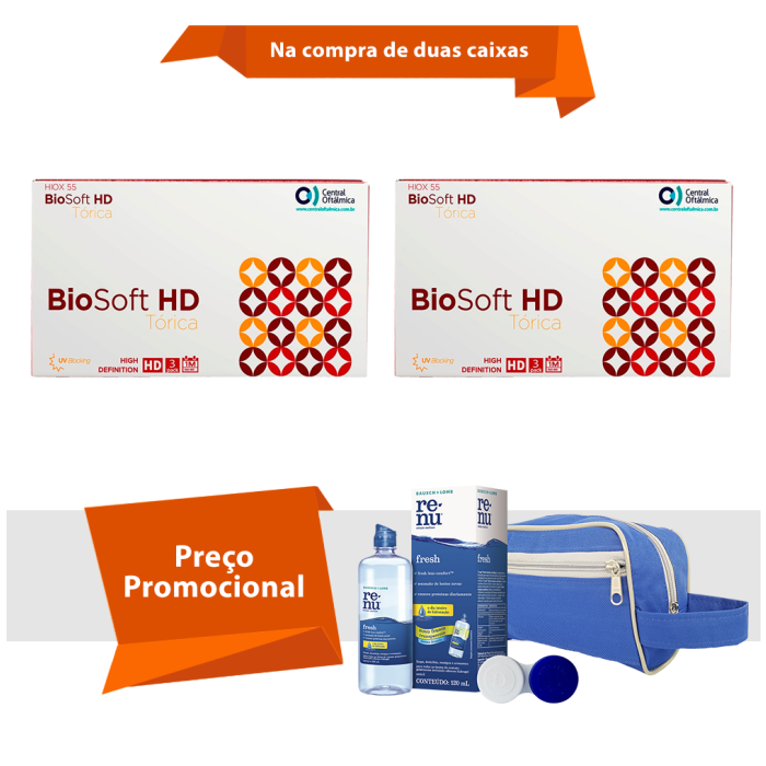 Combo BioSoft HD Tórica para Astigmatismo Com kit Renu Fresh