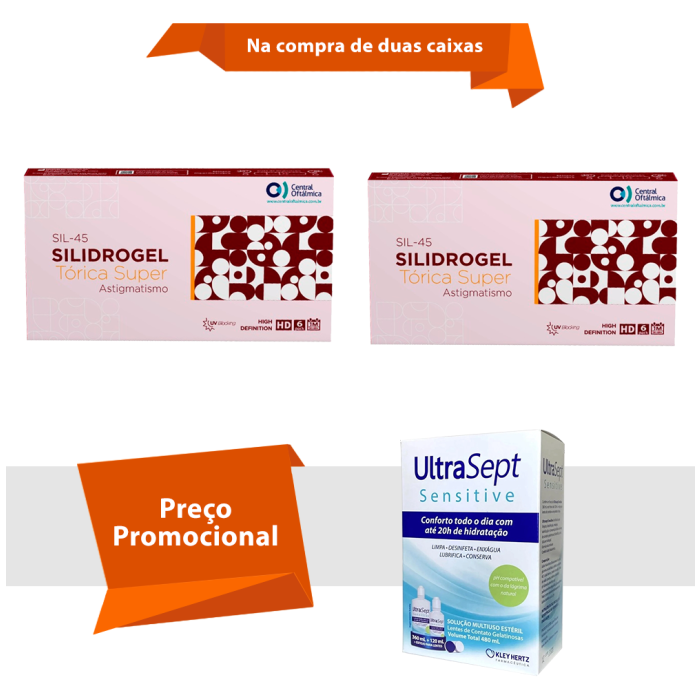 Combo Silidrogel Tórica para Astigmatismo Com Ultrasept Sensitive