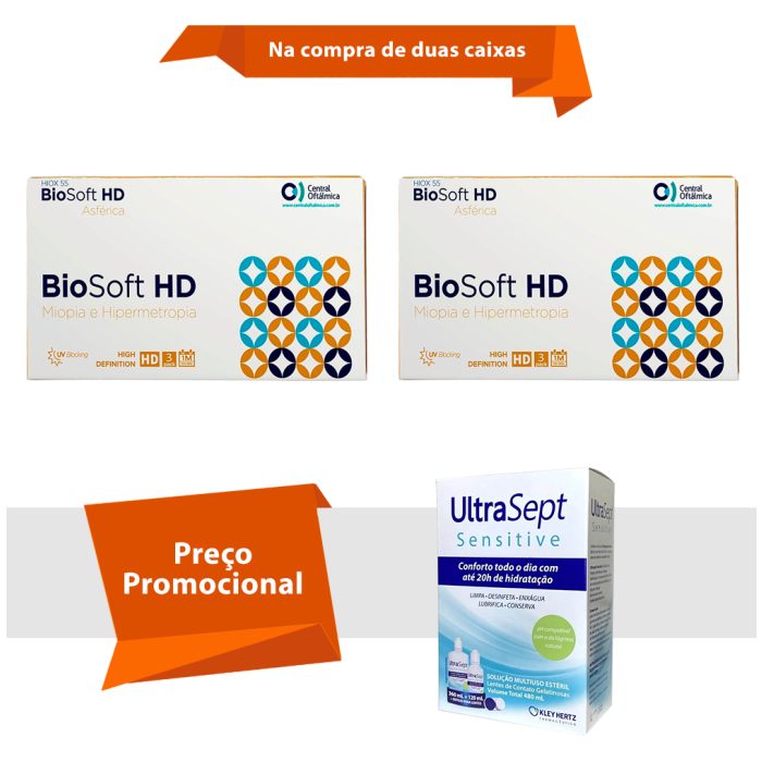 Combo BioSoft HD Asférica Com Ultrasept Sensitive