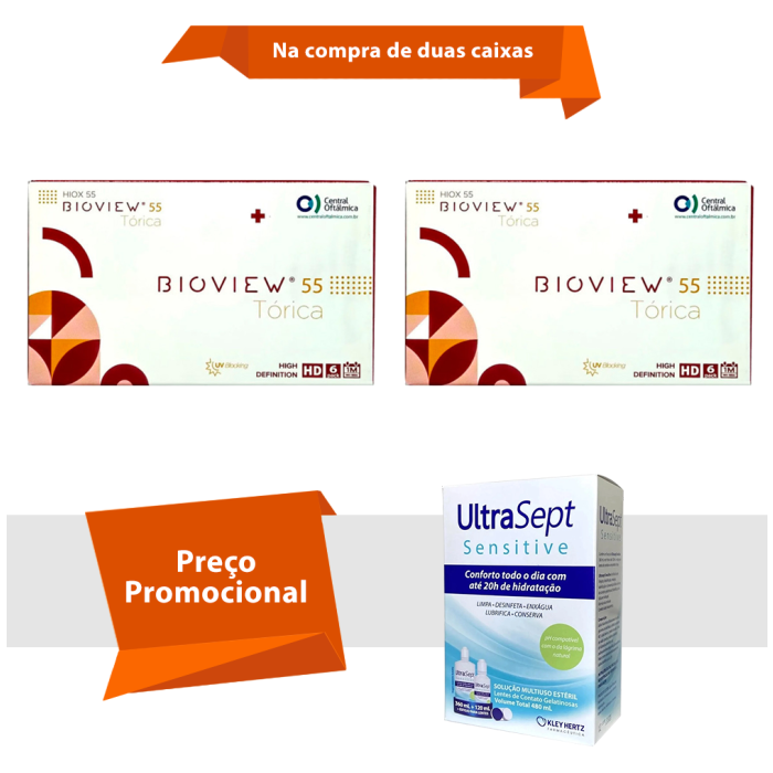 Combo Bioview 55 UV Tórica Com Ultrasept Sensitive