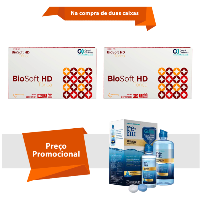 Combo BioSoft HD Tórica para Astigmatismo Com Renu Advanced