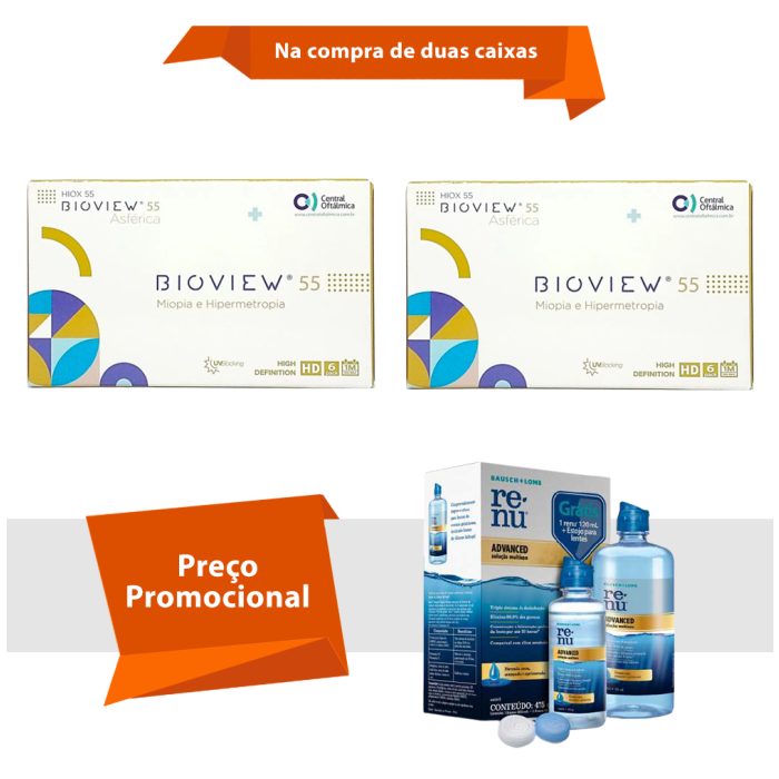 Combo Bioview 55 UV Asférica Com Renu Advanced