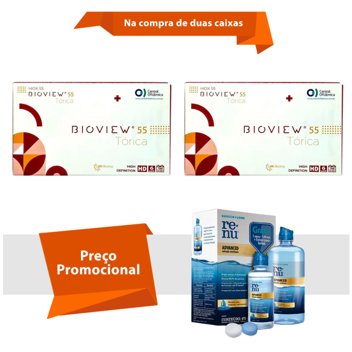 Combo Bioview 55 UV Tórica Com Renu Advanced