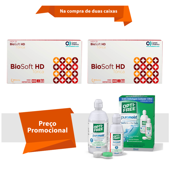 Combo BioSoft HD Tórica para Astigmatismo Com Opti Free