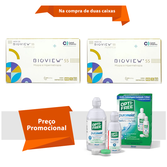 Combo Bioview 55 UV Asférica Com Opti Free