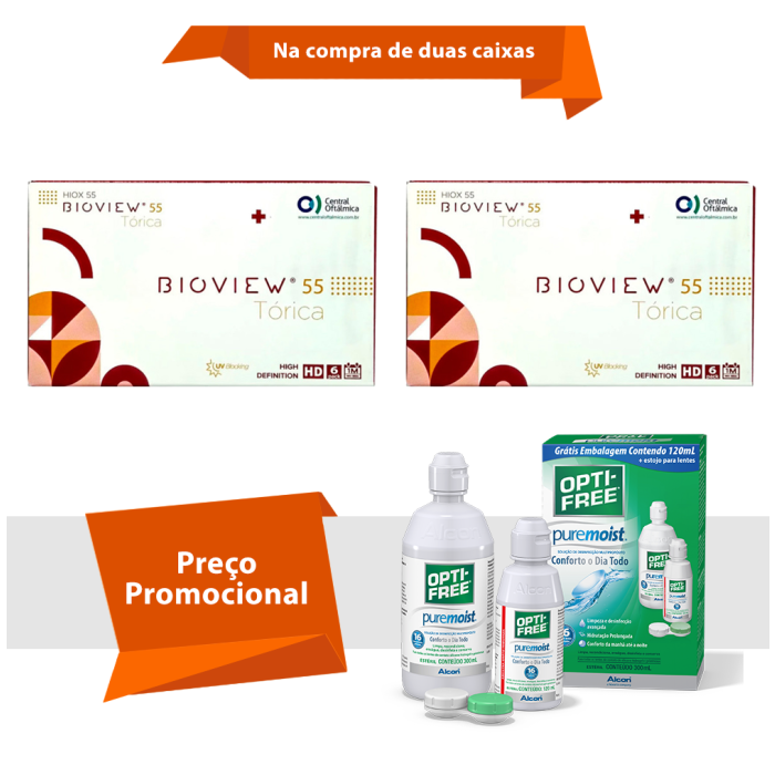 Combo Bioview 55 UV Tórica Com Opti Free