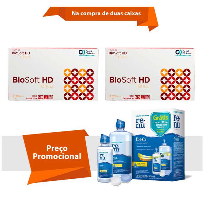 Combo BioSoft HD Tórica para Astigmatismo Com Renu Fresh