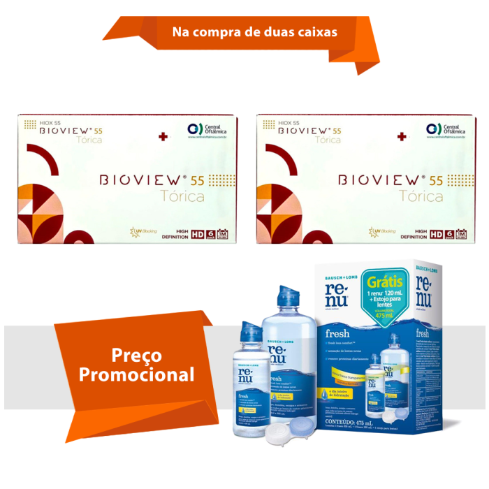 Combo Bioview 55 UV Tórica Com Renu Fresh