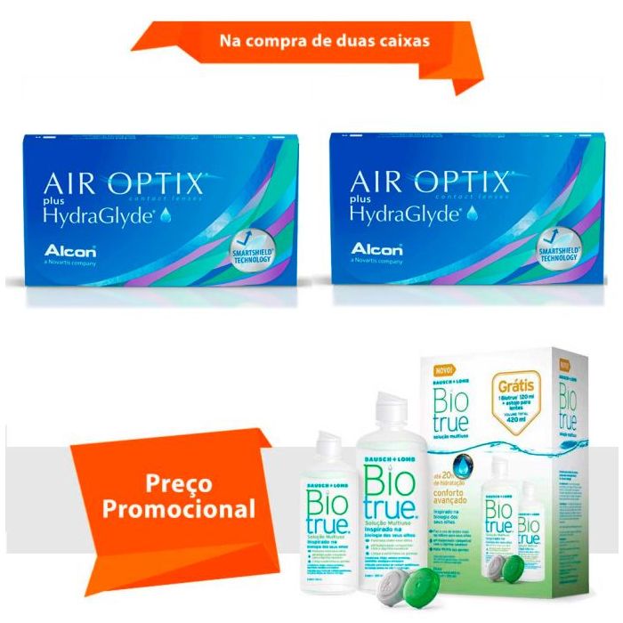 Combo Air Optix Plus Hydraglyde com BioTrue