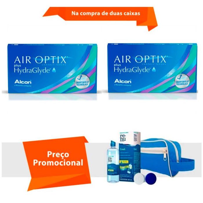 Combo Air Optix Plus Hydraglyde com Kit Renu Fresh
