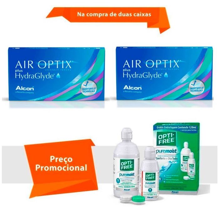Combo Air Optix Plus Hydraglyde com Opti Free