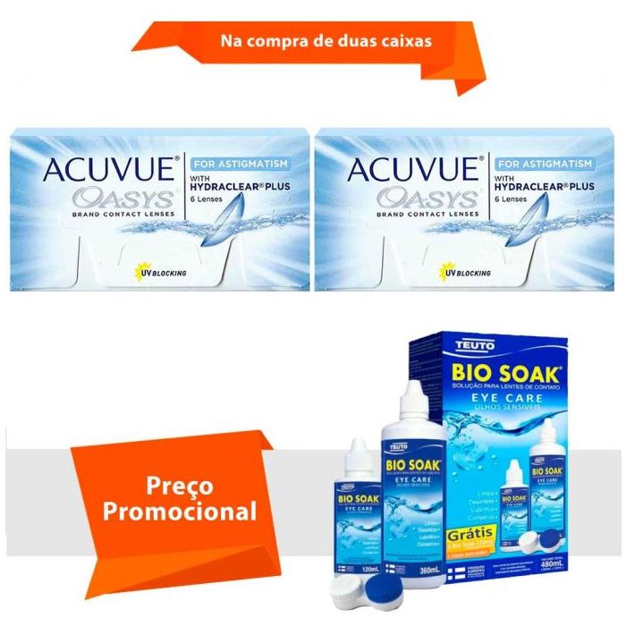 Combo Acuvue Oasys para Astigmatismo com Hydraclear Plus com Bio Soak