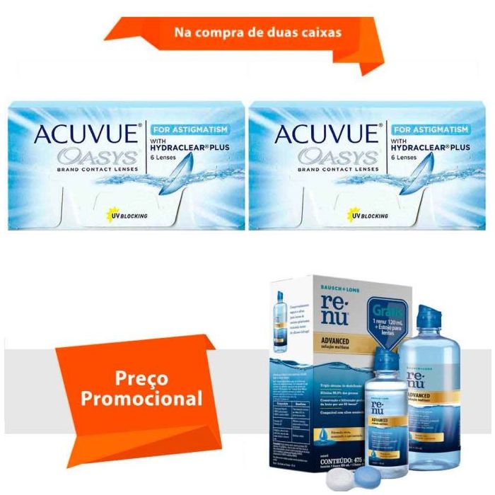 Combo Acuvue Oasys para Astigmatismo com Hydraclear Plus com Renu Advanced