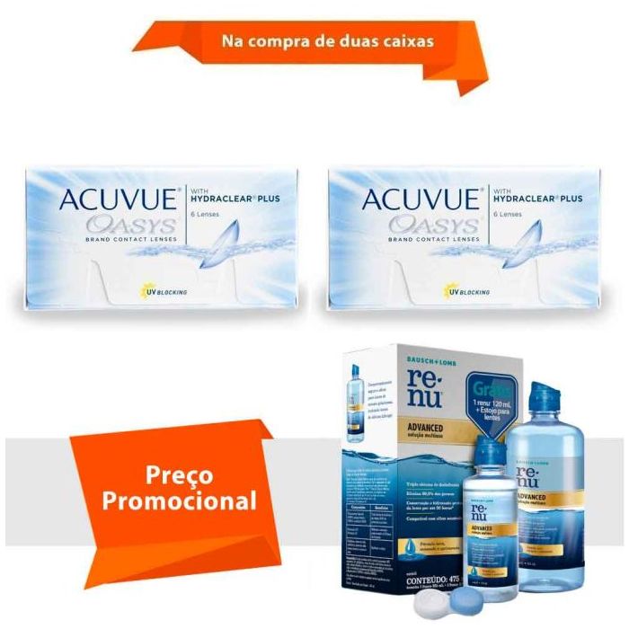 Combo Acuvue Oasys com Hydraclear Plus com Renu Advanced