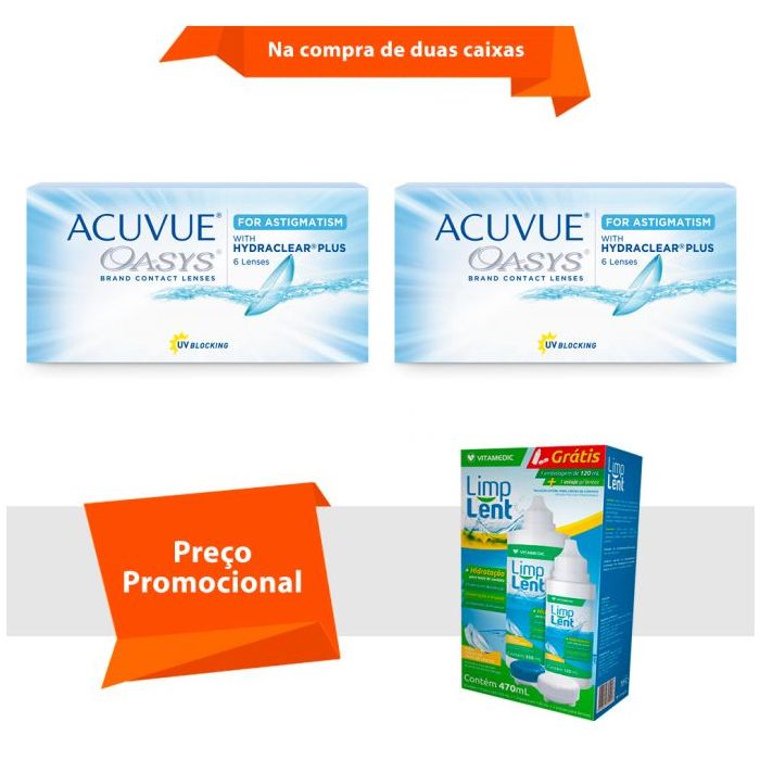 Combo Acuvue Oasys para Astigmatismo com Hydraclear Plus com Limp Lent