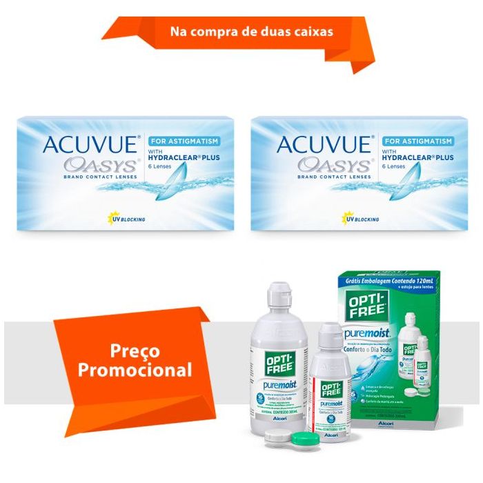 Combo Acuvue Oasys para Astigmatismo com Hydraclear Plus com Opti Free