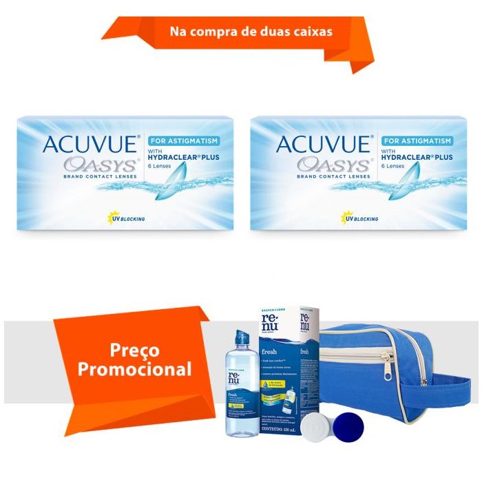 Combo Acuvue Oasys para Astigmatismo com Hydraclear Plus com Kit Renu Fresh