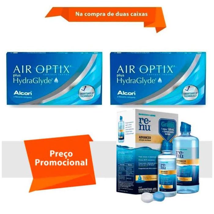 Combo Air Optix Plus Hydraglyde com Renu Advanced