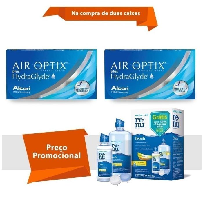 Combo Air Optix Plus Hydraglyde com Renu Fresh