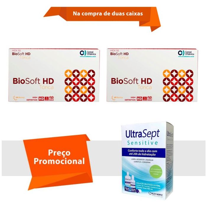 Combo BioSoft HD Tórica para Astigmatismo Com UltraSept Sensitive