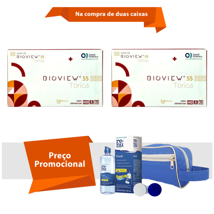 Combo Bioview 55 UV Tórica Com Kit Renu Fresh