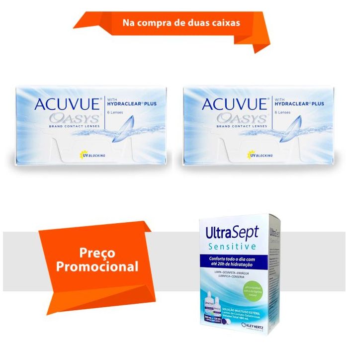 Combo Acuvue Oasys com Hydraclear Plus com UltraSept Sensitive