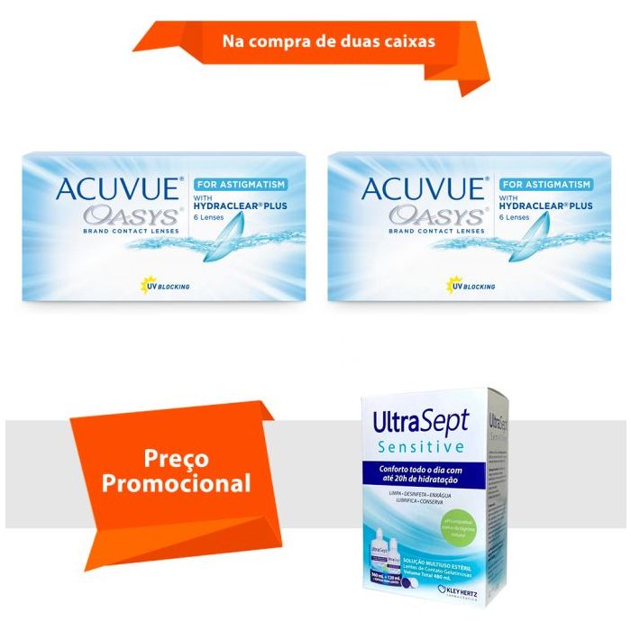 Combo Acuvue Oasys para Astigmatismo com Hydraclear Plus com Ultrasept Sensitive