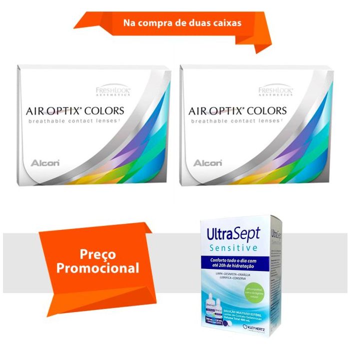 Combo Air Optix Colors com Grau com Ultrasept Sensitive