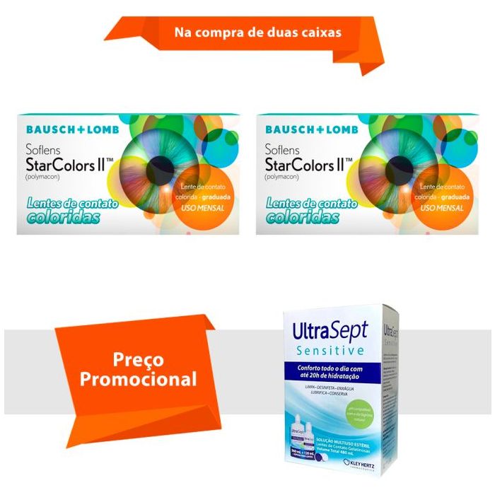Combo Soflens Starcolors II Com Grau com UltraSept Sensitive