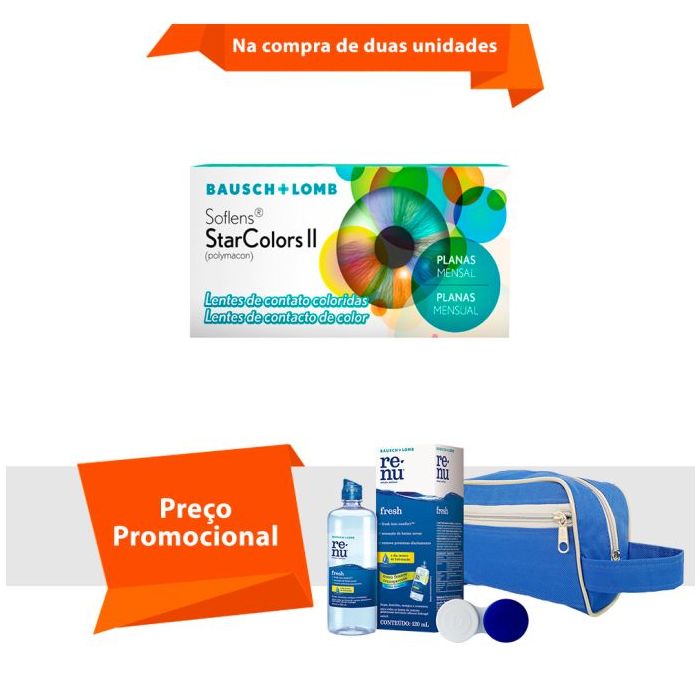 Combo Soflens Starcolors II Sem Grau com Kit Renu Fresh