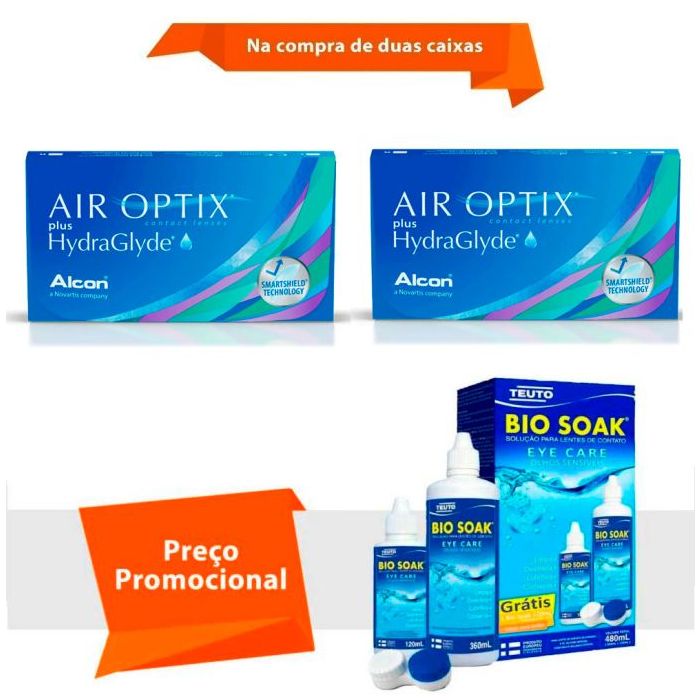 Combo Air Optix Plus Hydraglyde com Bio Soak