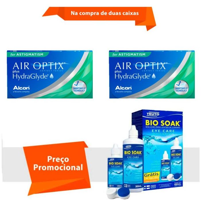 Combo Air Optix Plus HydraGlyde para Astigmatismo com Bio Soak