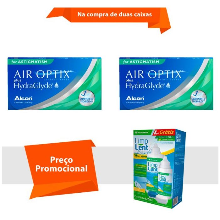 Combo Air Optix Plus HydraGlyde para Astigmatismo com Limp Lent