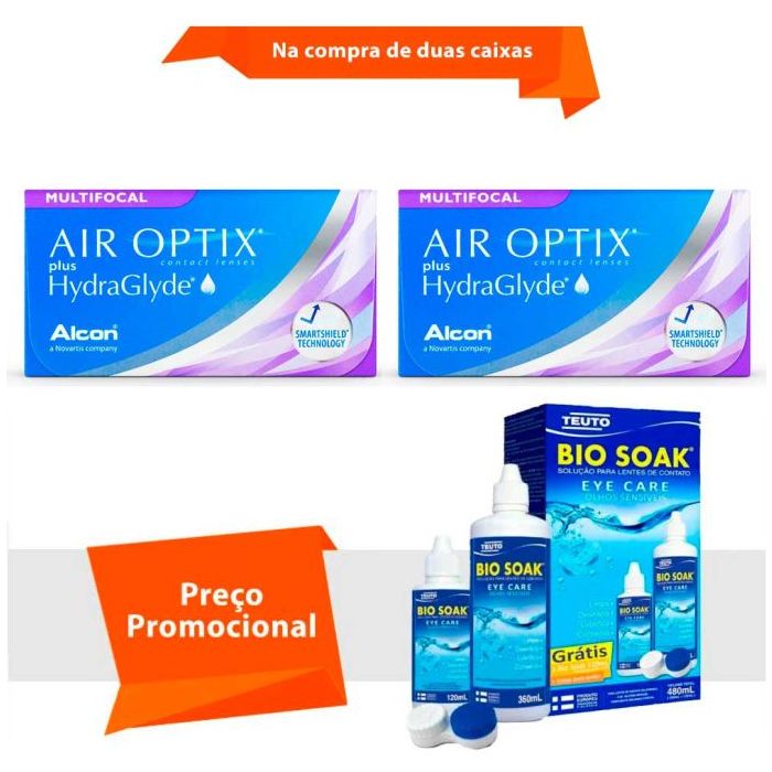 Combo Air Optix plus HydraGlyde Multifocal com Bio Soak