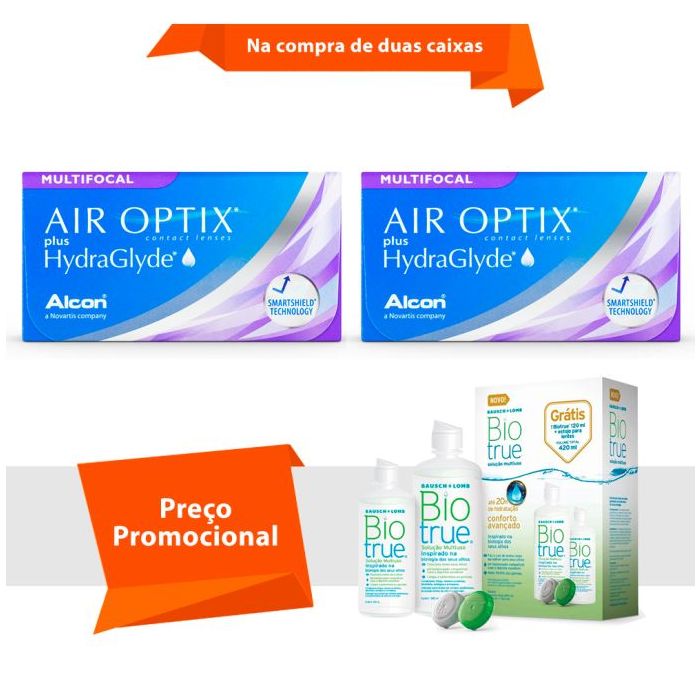 Combo Air Optix plus HydraGlyde Multifocal com BioTrue