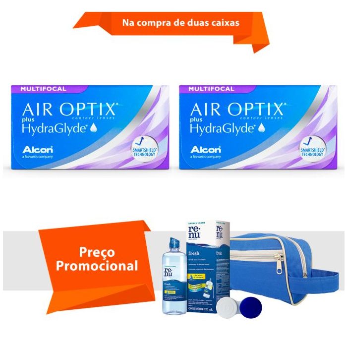 Combo Air Optix plus HydraGlyde Multifocal com Kit Renu Fresh