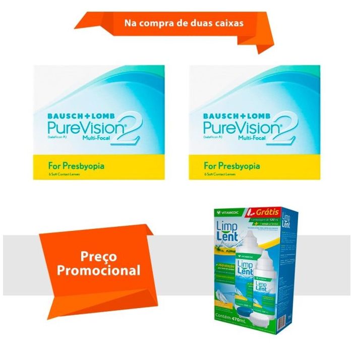 Combo Purevision 2 Multifocal para Presbiopia com Limp Lent