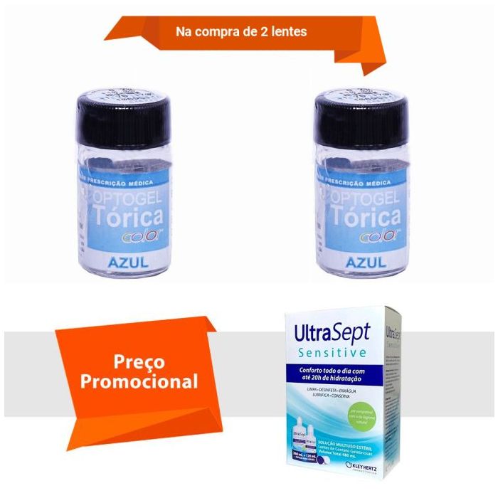 Combo Optogel Tórica Color para Astigmatismo Com UltraSept Sensitive