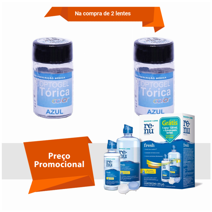 Combo Optogel Tórica Color para Astigmatismo Com Renu Fresh