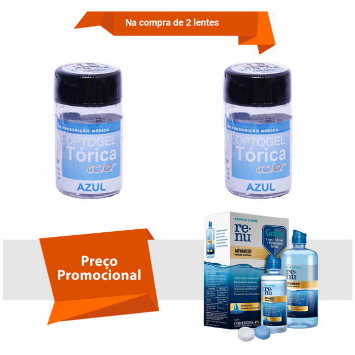 Combo Optogel Tórica Color para Astigmatismo Com Renu Advanced