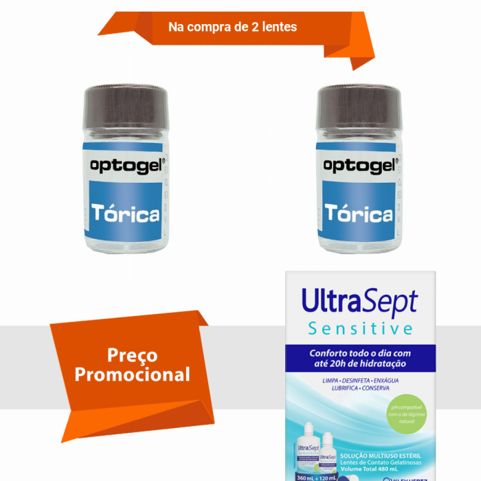Combo Optogel Tórica para Astigmatismo Alto Grau UltraSept Sensitive