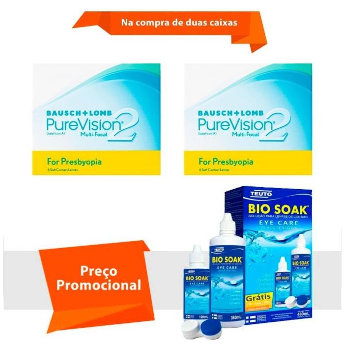 Combo Purevision 2 Multifocal para Presbiopia com Bio Soak