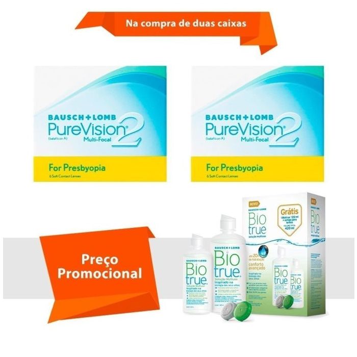 Combo Purevision 2 Multifocal para Presbiopia com Biotrue