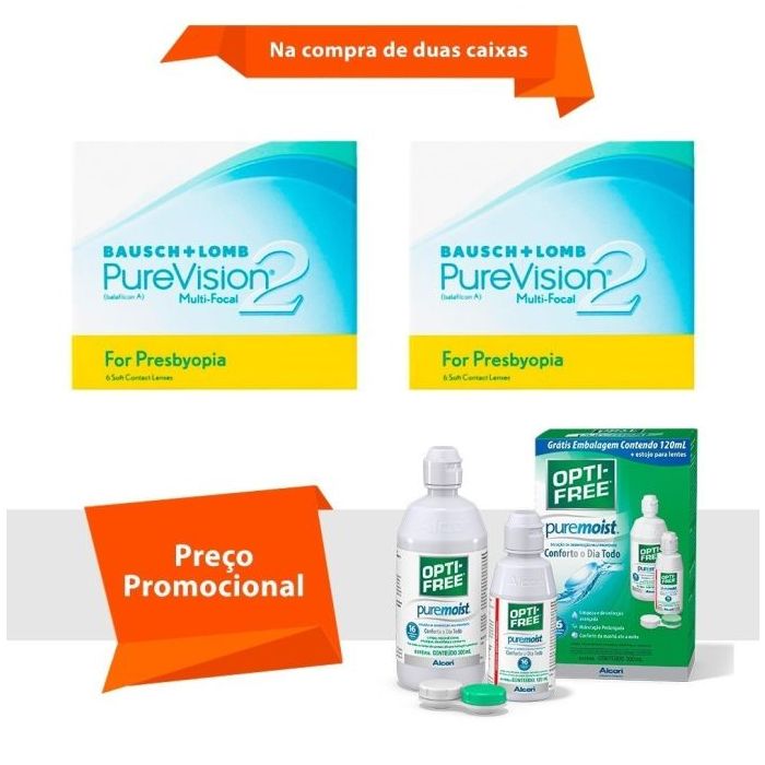 Combo Purevision 2 Multifocal para Presbiopia com Opti Free