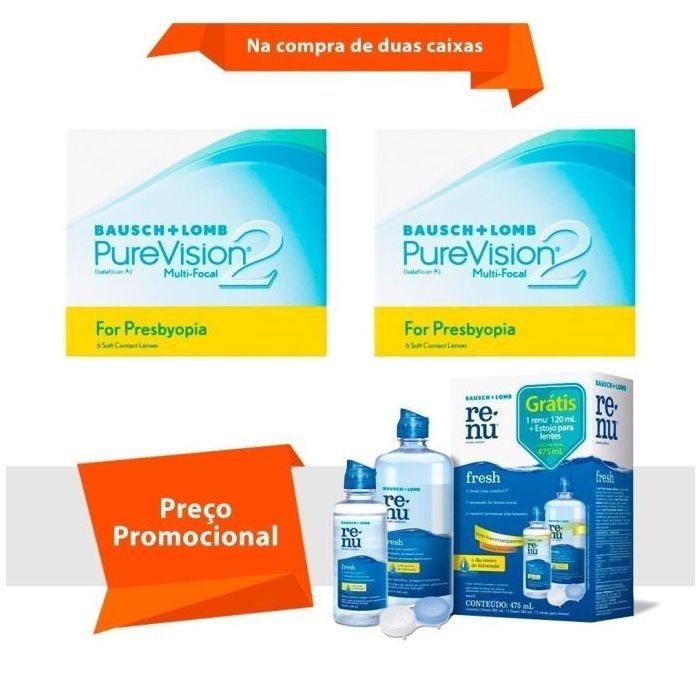 Combo Purevision 2 Multifocal para Presbiopia com Renu Fresh
