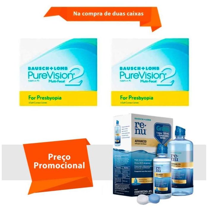 Combo Purevision 2 Multifocal para Presbiopia com Renu Advanced